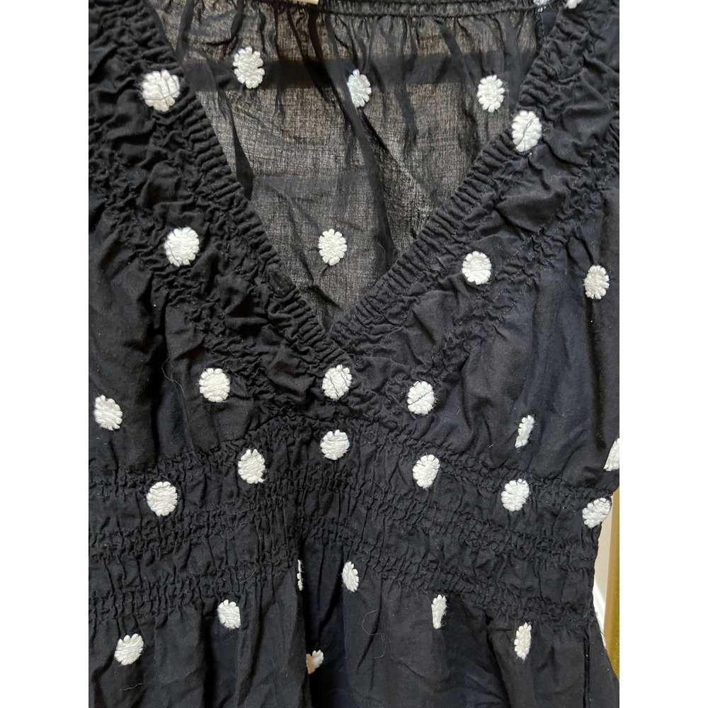 Black and white coquette midi dress embroidered smocked cotton small - Picture 5 of 5